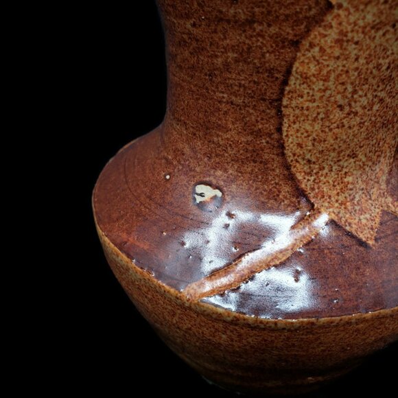 Crude Art Pottery 6" Vase Brutalist Boho Incised Signed PJs 1993 Heavy Vintage - Picture 3 of 11